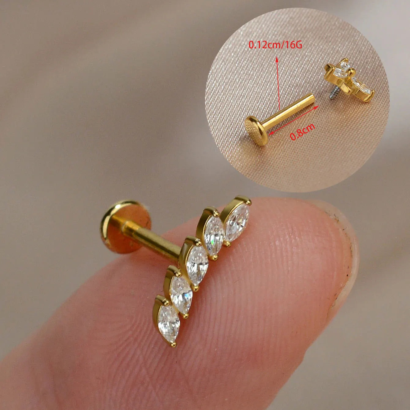 1Piece 16G Titanium Steel CZ Leaf Bee Piercing Lip Labre Studs Tragus Helix Cartilage Couch Lobe Earrings Body Jewelry For Women