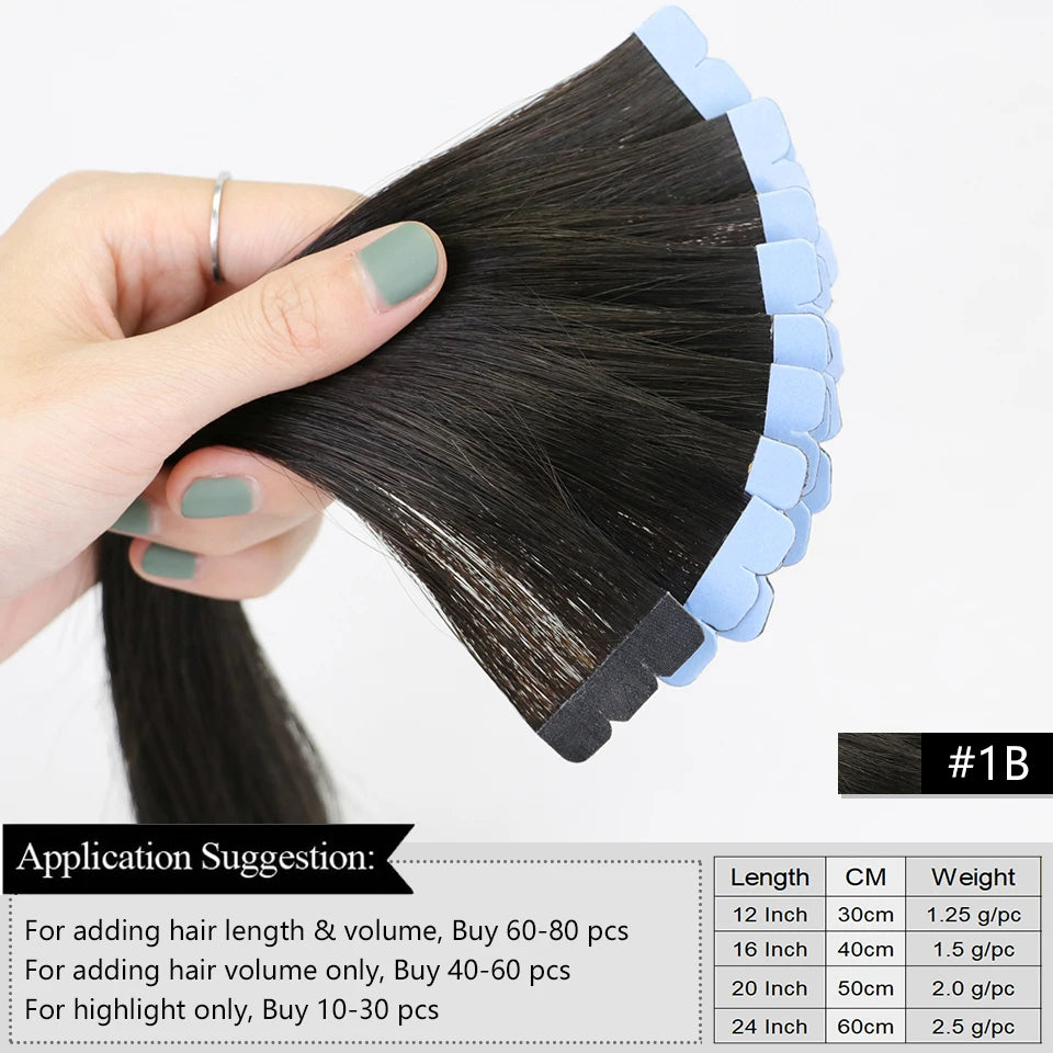 MRSHAIR Mini Tape Hair Extensions Human Hair Natural Tape in Hair Extentions 3x0.8cm Invisible Tape 10pcs/pack For Side Hair