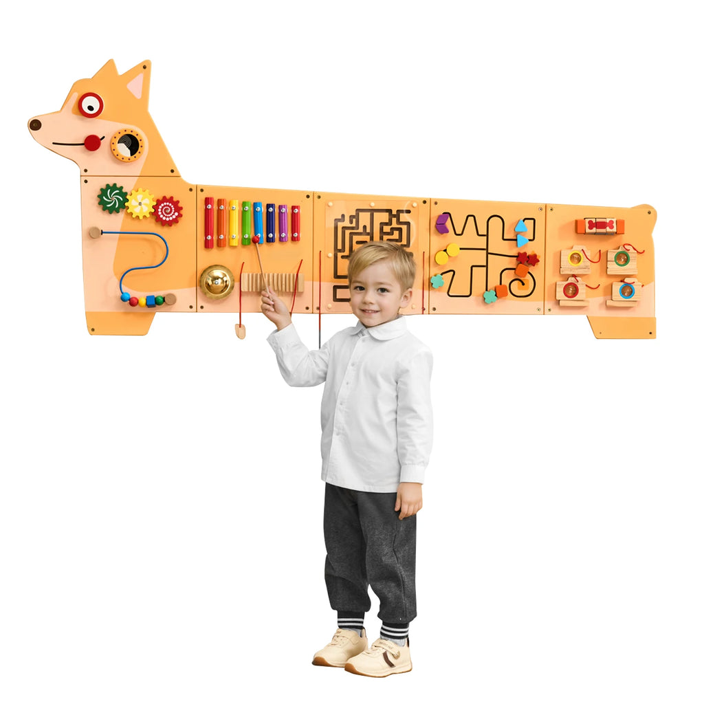 SucceBuy Puppy Kids Wall Busy Panels 12 Activities Board Montessori Sensory Learning Activity Center for Children Playroom Toys
