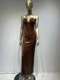 Shiny Brown Sequin Strapless Dress High Street Party Evening Gown Skirt for Women