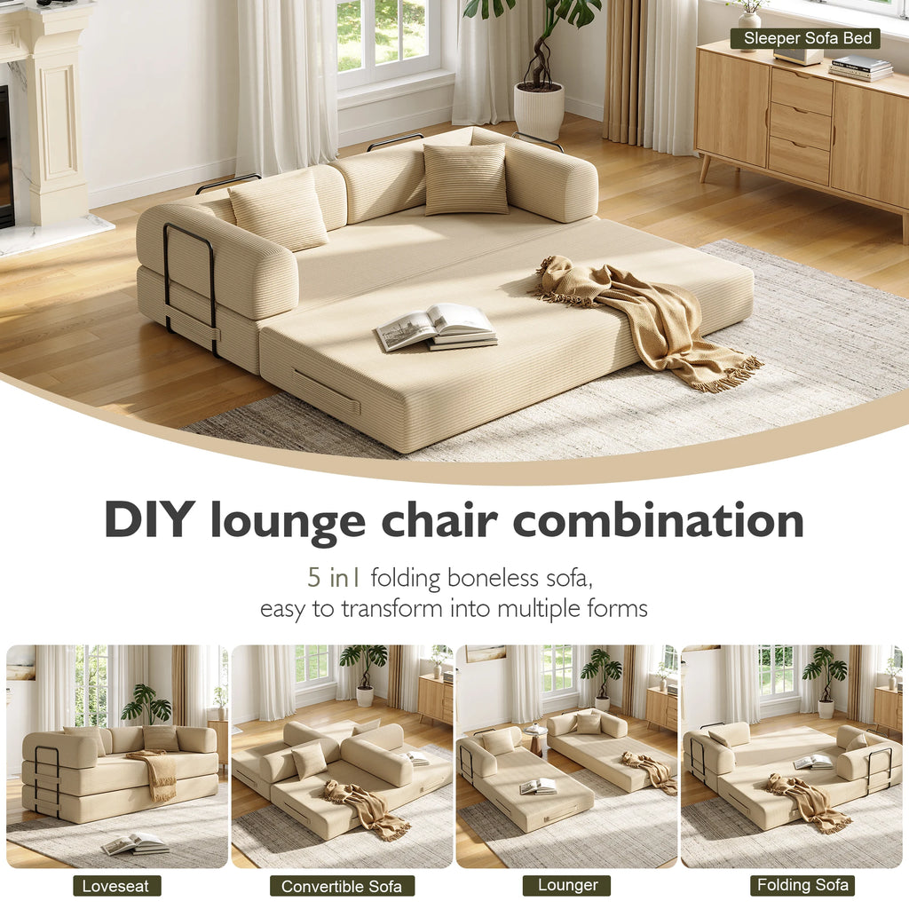 Convertible Floor Sofa Bed with Fixed-Shape Frame,  5-in-1 DIY Combination Modular Sofa,  for Living Room Bedroom Playroom