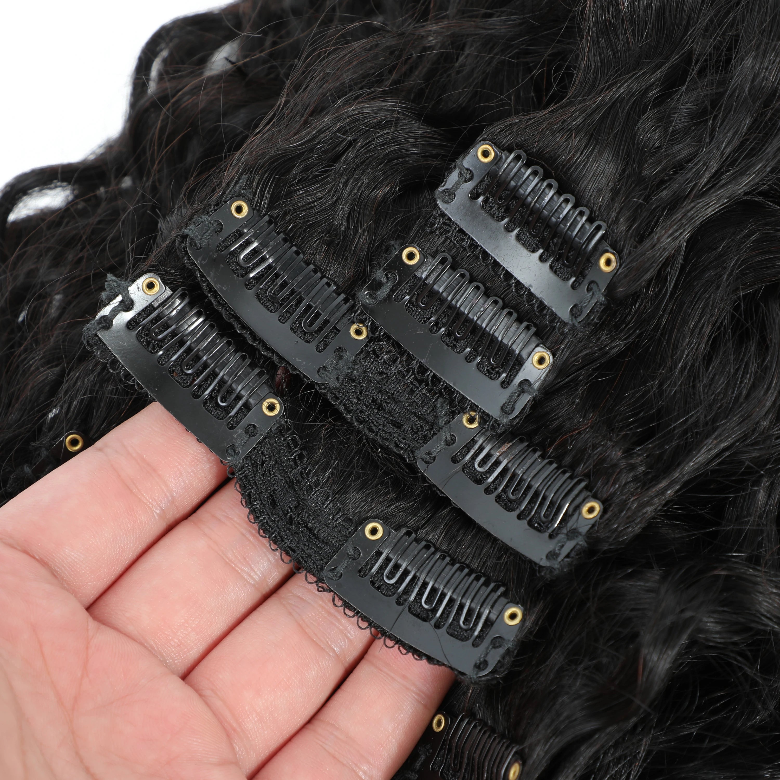 Water Wave Clip In Human Hair Extensions 8PC/Set 120g Wholesale Remy Virgin Curly Wavy Clip On Hair For Women Natural Hair Clips