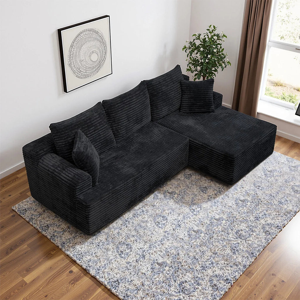 95" L-Shaped Sofa Chaise, No Assembly Required, Rabbit Fleece Upholstery, Ultra Soft & Comfortable, Ready to Use Out of the Box