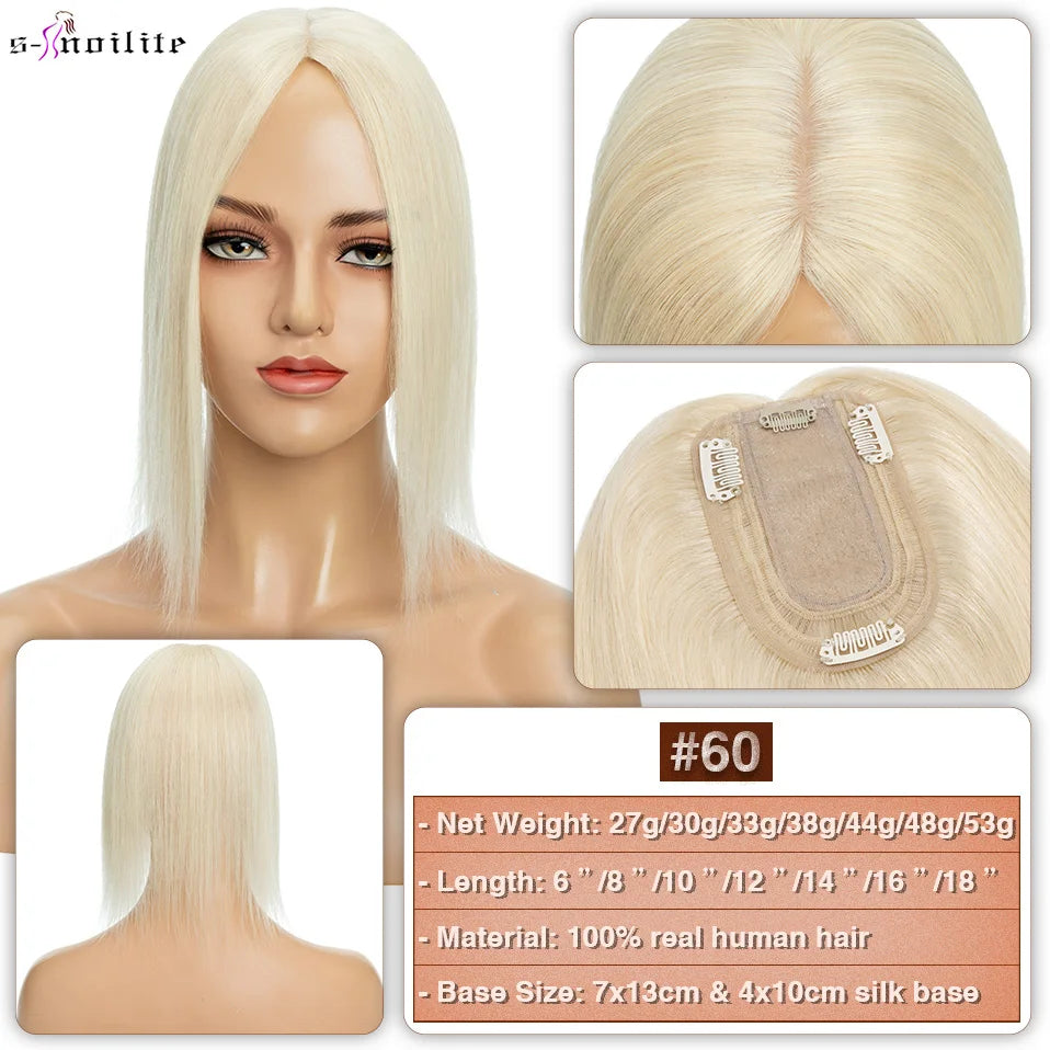S-noilite 7x13cm Hair Toppers Human Hair For Women Natural Hair Topper Wigs Women Topper Silk Base Hair Clip In Hair Extensions