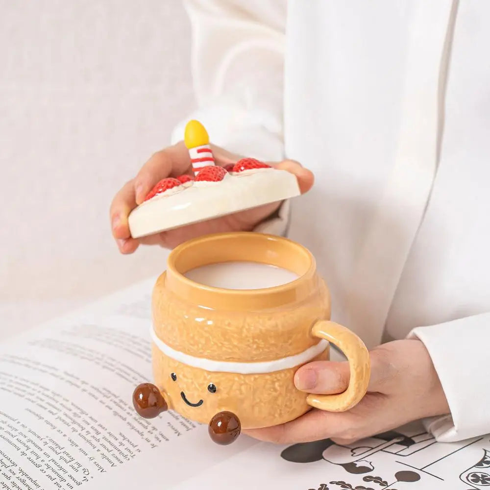 Adorable dessert and cake shaped coffee mug Afternoon Tea Cup Cappuccino Milk Cocoa mug strawberry Coffee Mugs with Lid Spoon