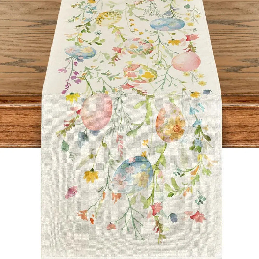 Easter Bunny Linen Table Runner Bunny Dining Table Cloth Placemat Easter Bunny Spring Linen Table Runner Holiday Party Decor