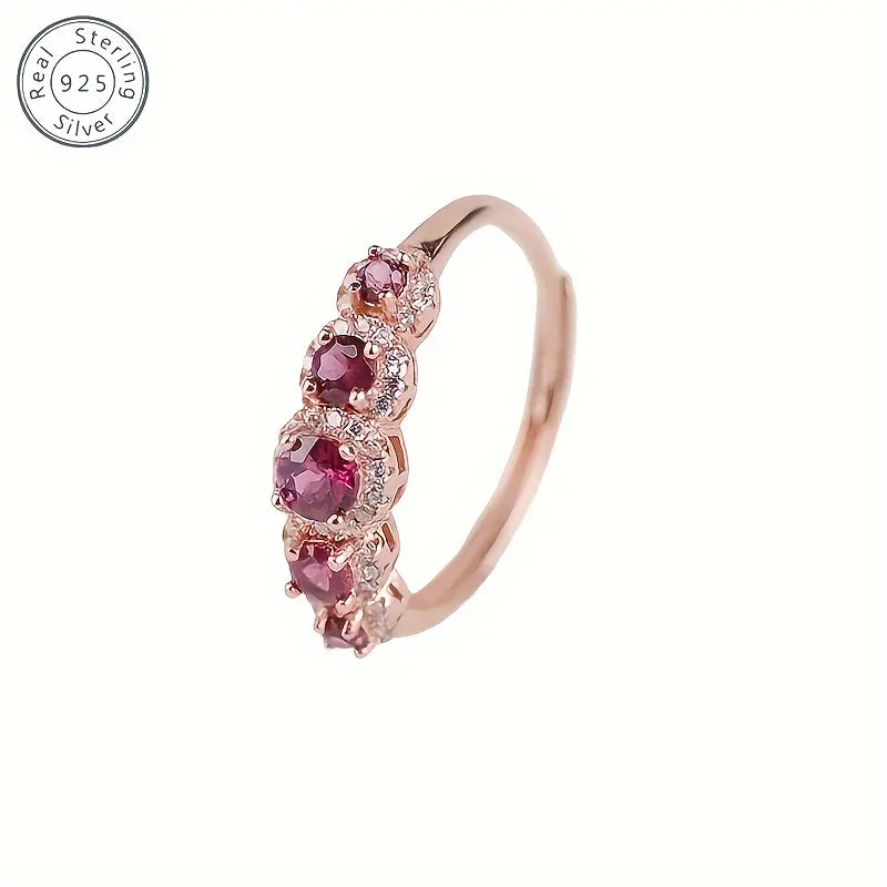Vintage Purple Cubic Zircon Ring for Women S925 Silver Rose Gold Rings Ethnic Wedding Jewelry Daily Party Accessories USA Stocks