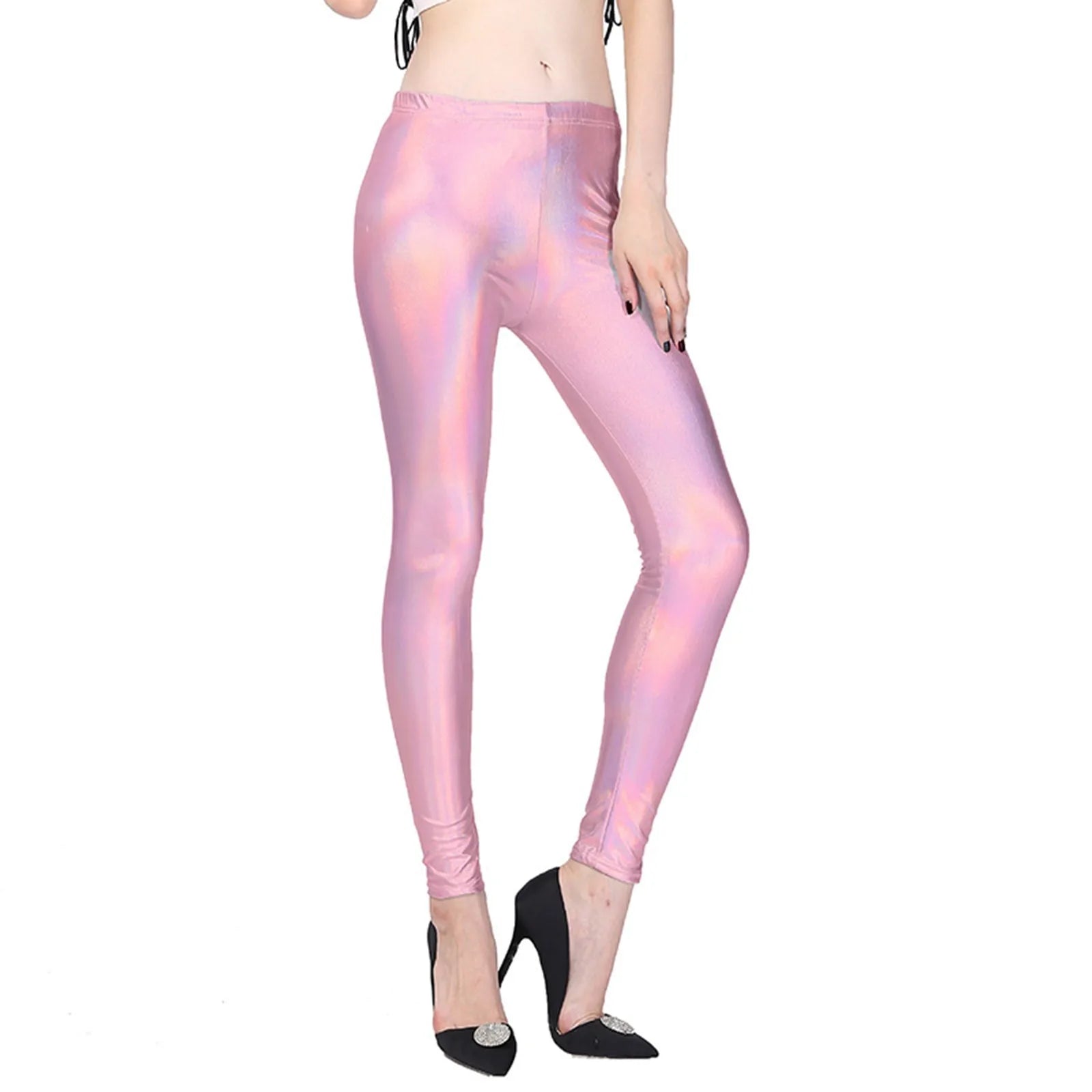 Women Stretchy Leggings Pants Candy Color Party Stage Performance Costumes Clothing High Waist Silver Leggings Clubwear Pants