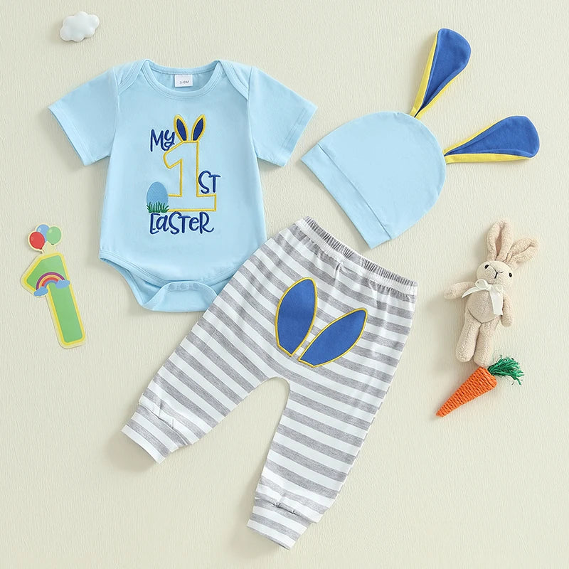 Baby Girl Easter Outfits Floral Print Sleeveless Romper with Ruffle Shorts and Headband 3 Pcs Set for Toddler Girls