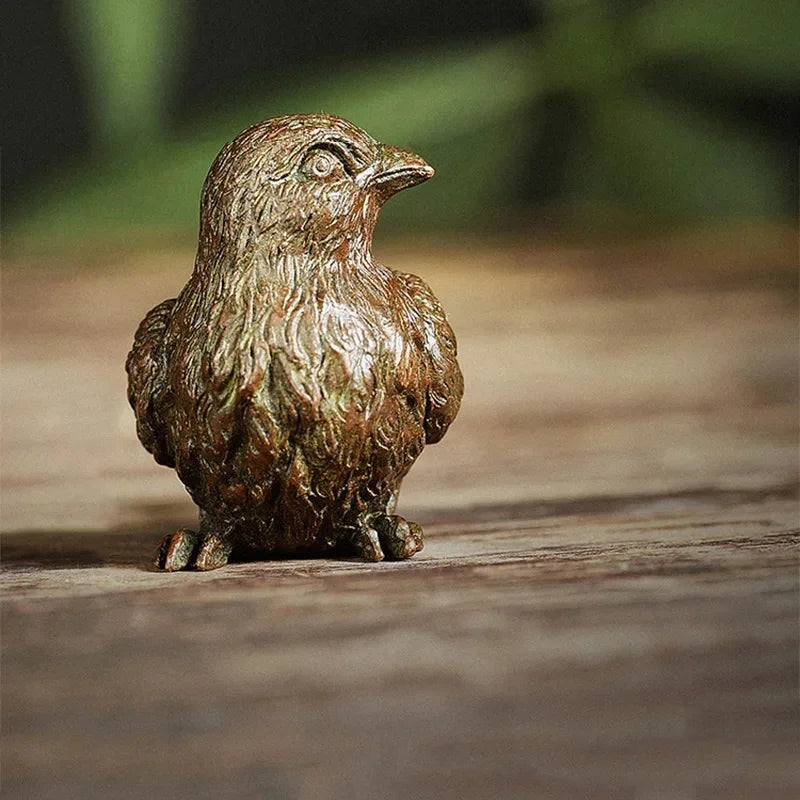 Small Sparrow Statue Metal Tea Pet Table Ornament Home Decoration Accessories Retro Bird Animal Figurines Miniatures Craft