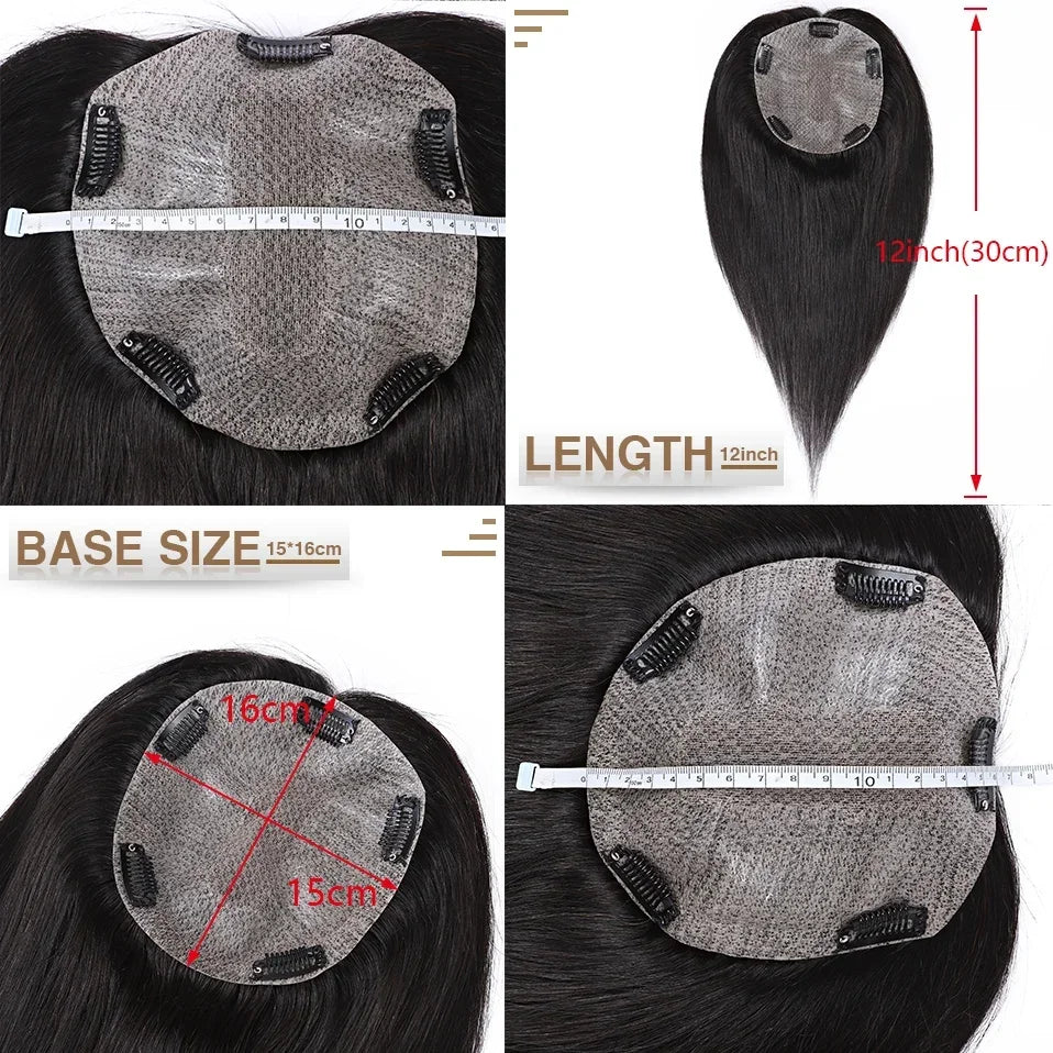 S-noilite 15x16cm Silk Top Hair Toppers Human Hair Silk Base Scalp Topper Wigs 5 Clips In Hair Extension Natutal Hair Piece