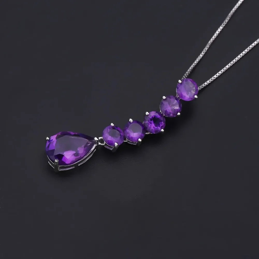 GEM'S BALLET 8.70Ct Natural Amethyst Long Pendant 925 Sterling Silver Gemstone Necklaces & Pendants For Women Fine Jewelry