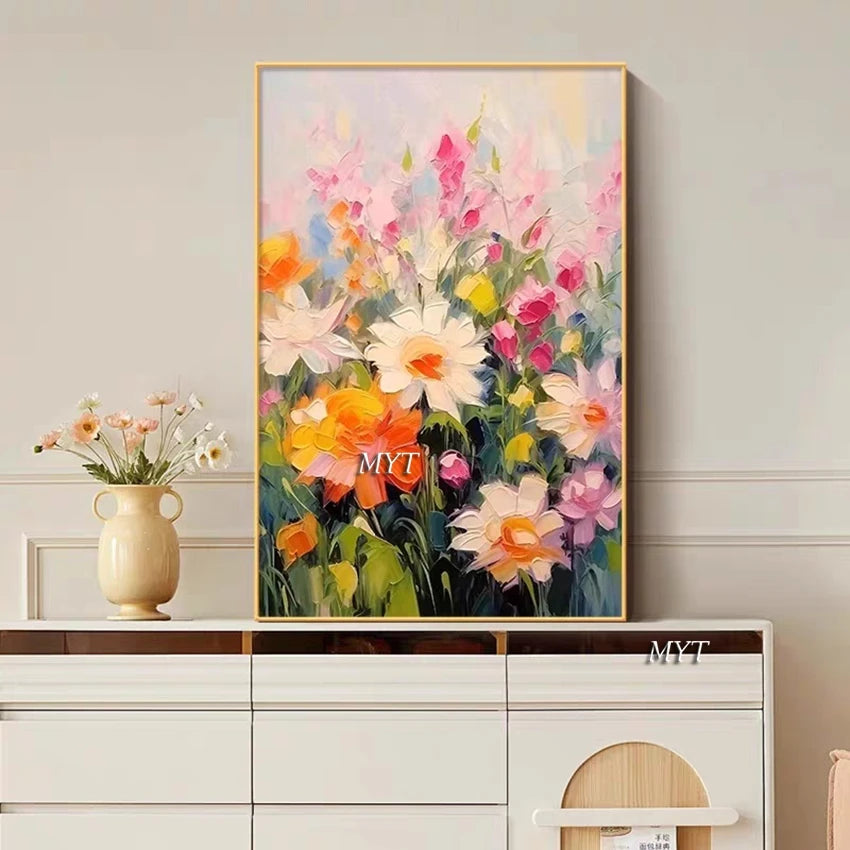 Handmade Oil Paintings for Home Decor, Abstract Pictures, Canvas Flowers, No Frame, Wall Art, Colors, Living Room, Modern