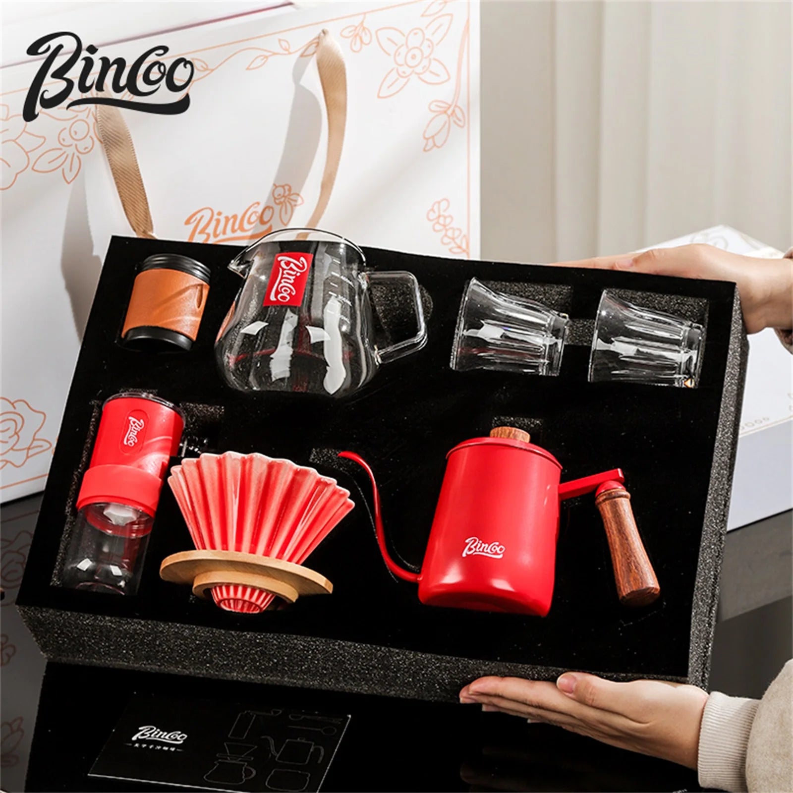 Bincoo Hand Brewed Coffee Pot，Ceramics Filter Cup， Sharing Pot，Hand Brewed Coffee Gift Box Set，Home Barista Kitchen Accessories