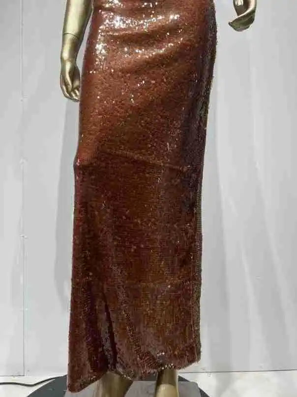 Shiny Brown Sequin Strapless Dress High Street Party Evening Gown Skirt for Women
