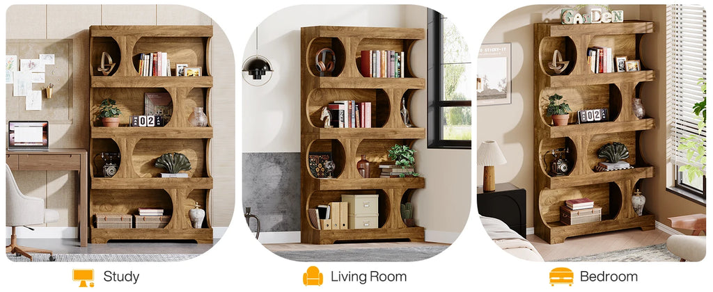 Tribesigns 71" Tall Bookcase, 4-Tier S-Shaped Bookshelf, Wood Decorative Storage Shelving, Modern Freestanding Display Shelves