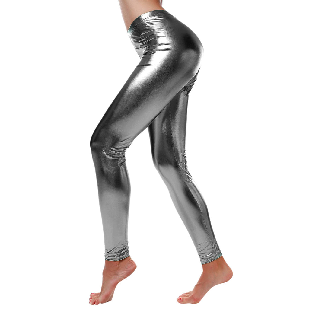 New In Leggings For Women Tummy Control Faux Leather Leggings Wet Look Metallic Waist Legging Pants Trousers Sports Leggings