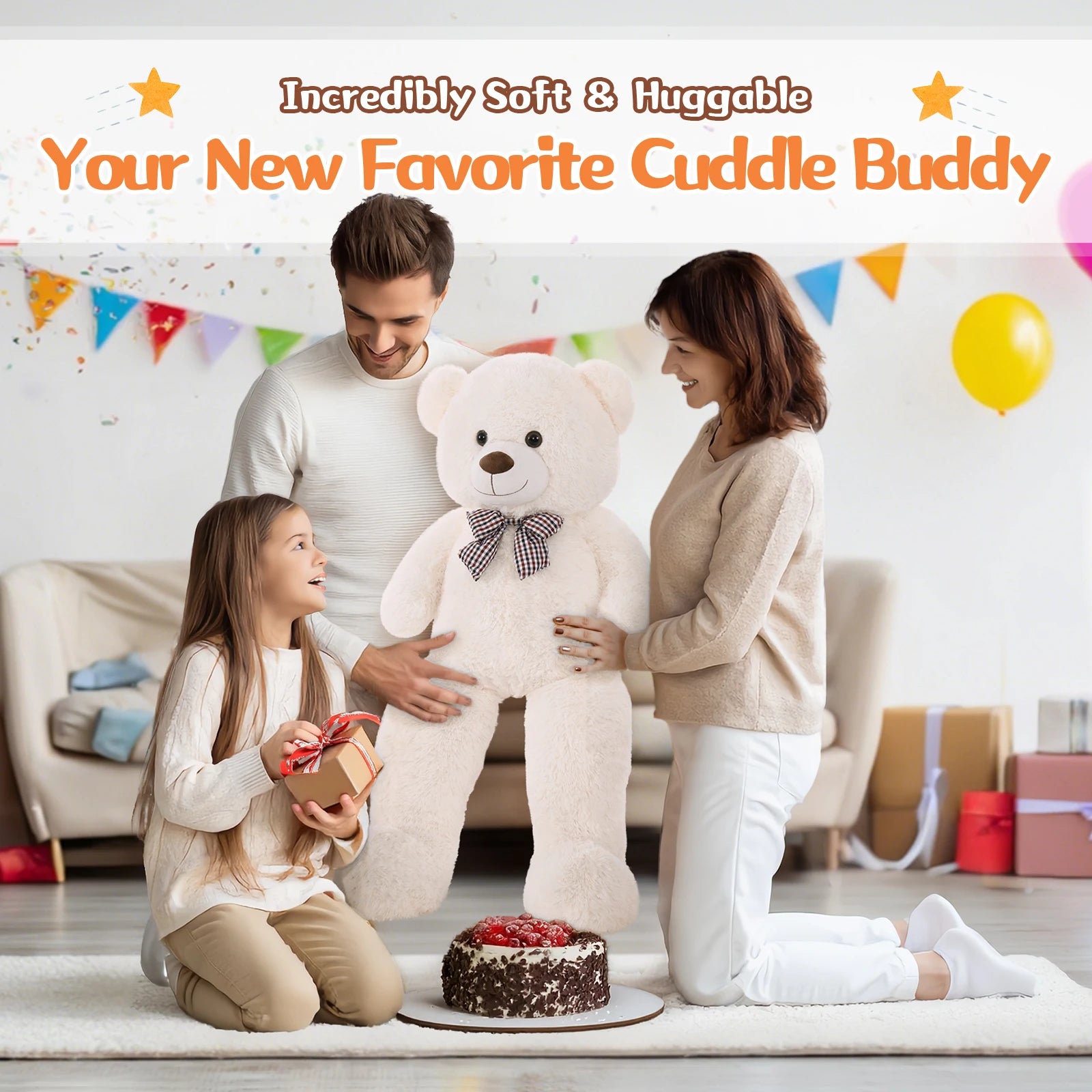 MorisMos Large White Teddy Bear, 39 Inch Big Teddy Bear Plush, Soft Giant Bears for Girls Girlfriend, Birthday, Baby Shower