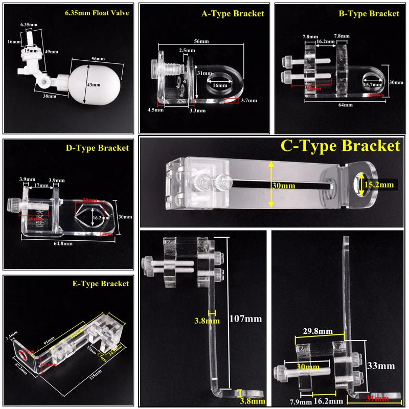 1/4" 6.35mm Water Dispenser Ball Float Valve Aquarium Tank Automatic Water Refill Ball Cock Adapter Adjustable Height Floatvalve