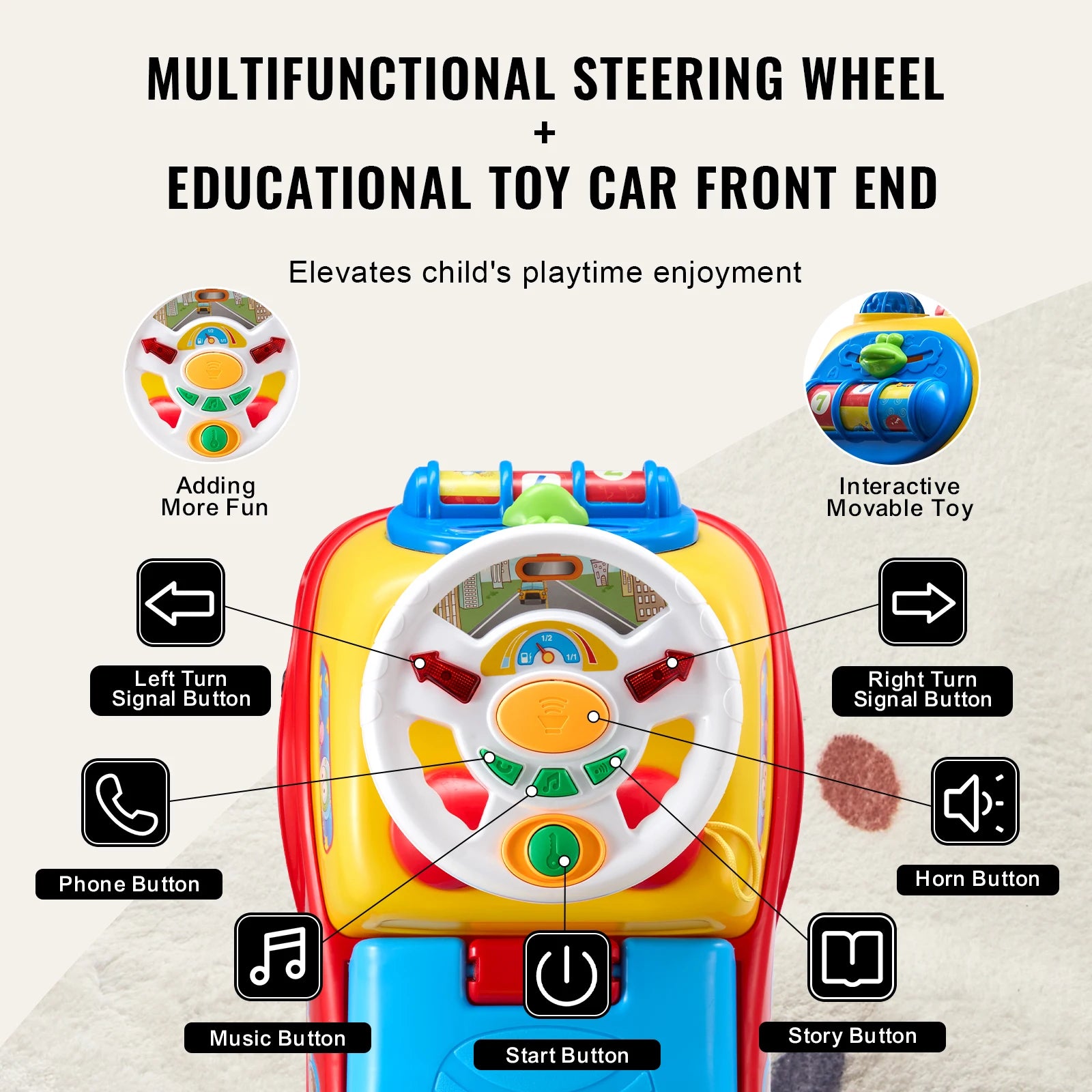 SucceBuy Toddler Ride On Push Car Sit to Stand Kids Ride On Toy Car with Music Steering Wheel Seat Storage for Toddlers
