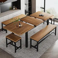 5-Piece Dining Table Set for 4-8 People, Extendable Kitchen Table Set with 2 Benches and 2 Square Stools, Mid-Century