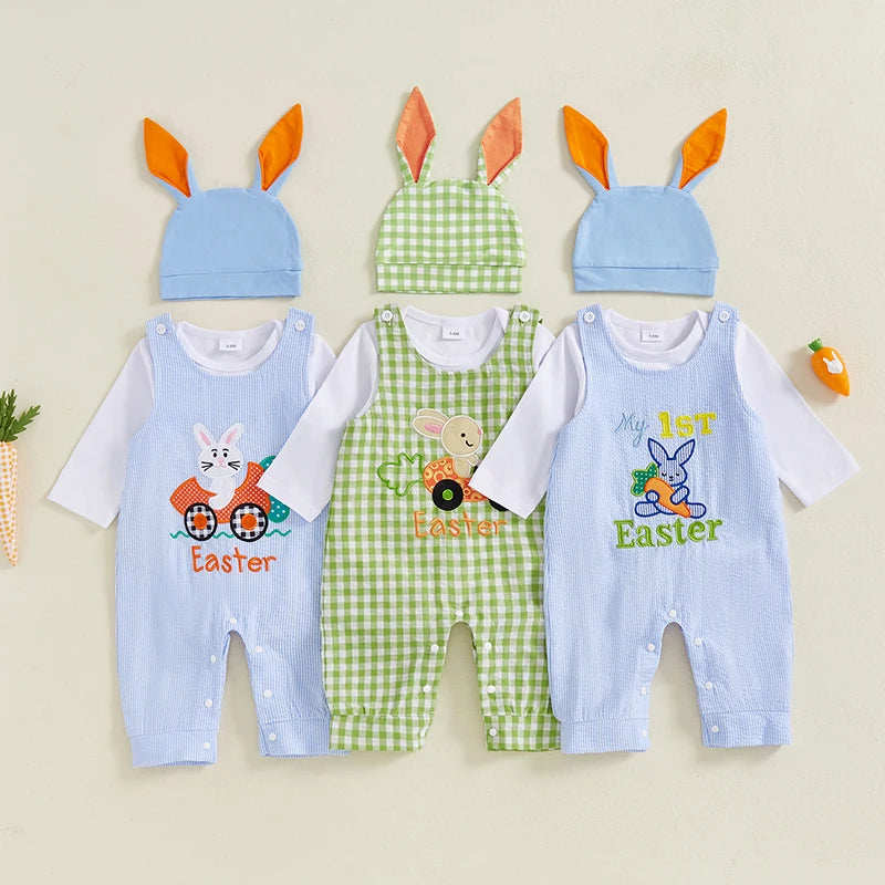 Toddler Girl Easter Dress Floral Print Ruffle Sleeve Romper Bunny Embroidery Skirt Headband 3 Piece Spring Set for Baby Girl