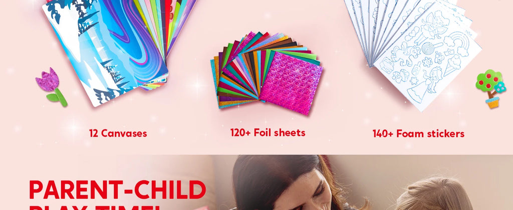 JOYFY Foil Art Kit Arts & Crafts Supplies Mess Free Coloring Foil Foam Stickers Creative Travel Toys for Kid Birthday Gifts