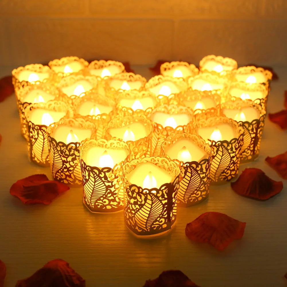 Flameless Tea Light Candles Battery Operated Votive LED Tealights with Paper Lampshade for Wedding Valentine Halloween Christmas