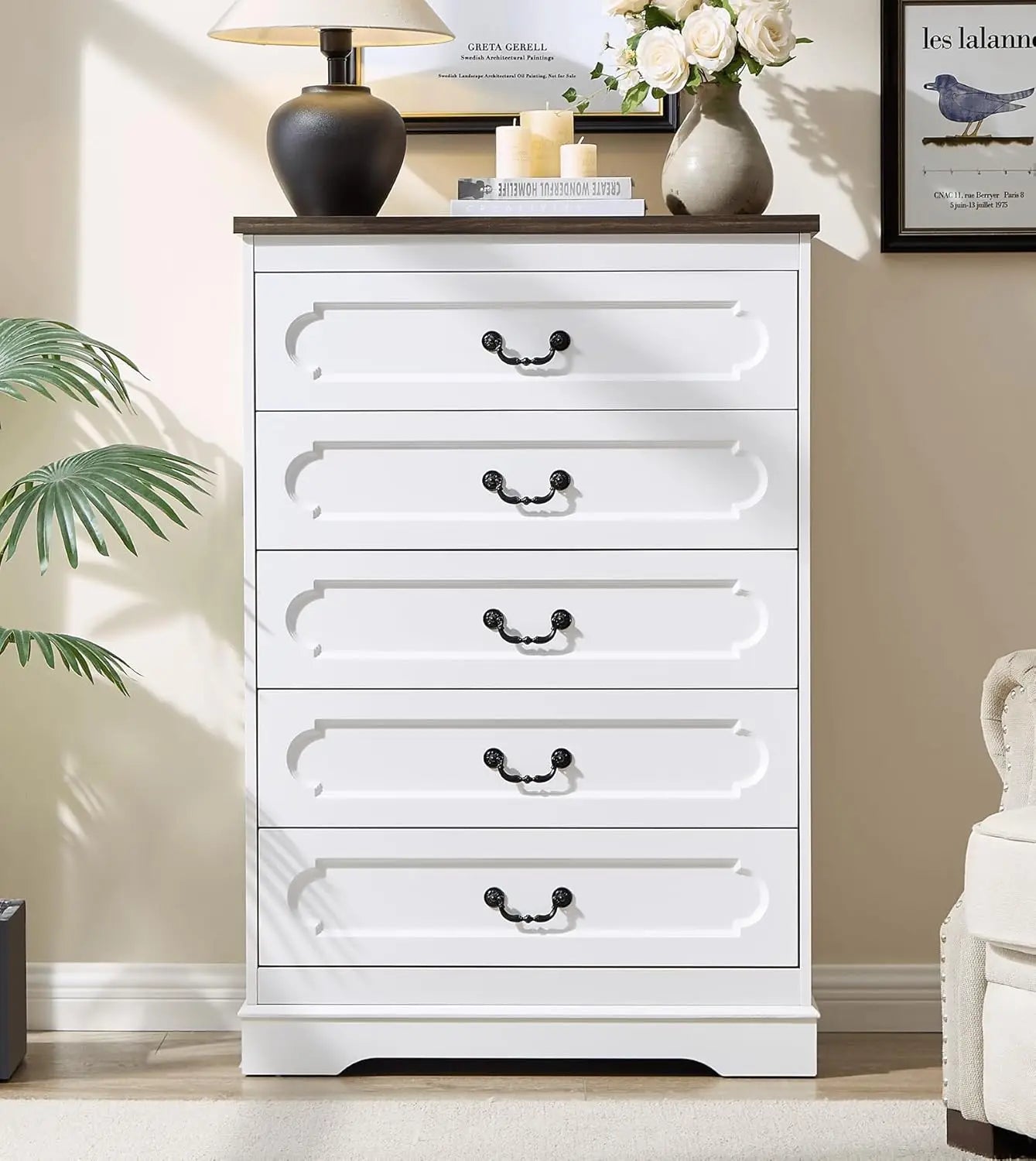 Dresser for Bedroom Farmhouse Cherry Wood Chest of Drawers for Bedroom Dresser, Rustic Wide Drawers Dressers