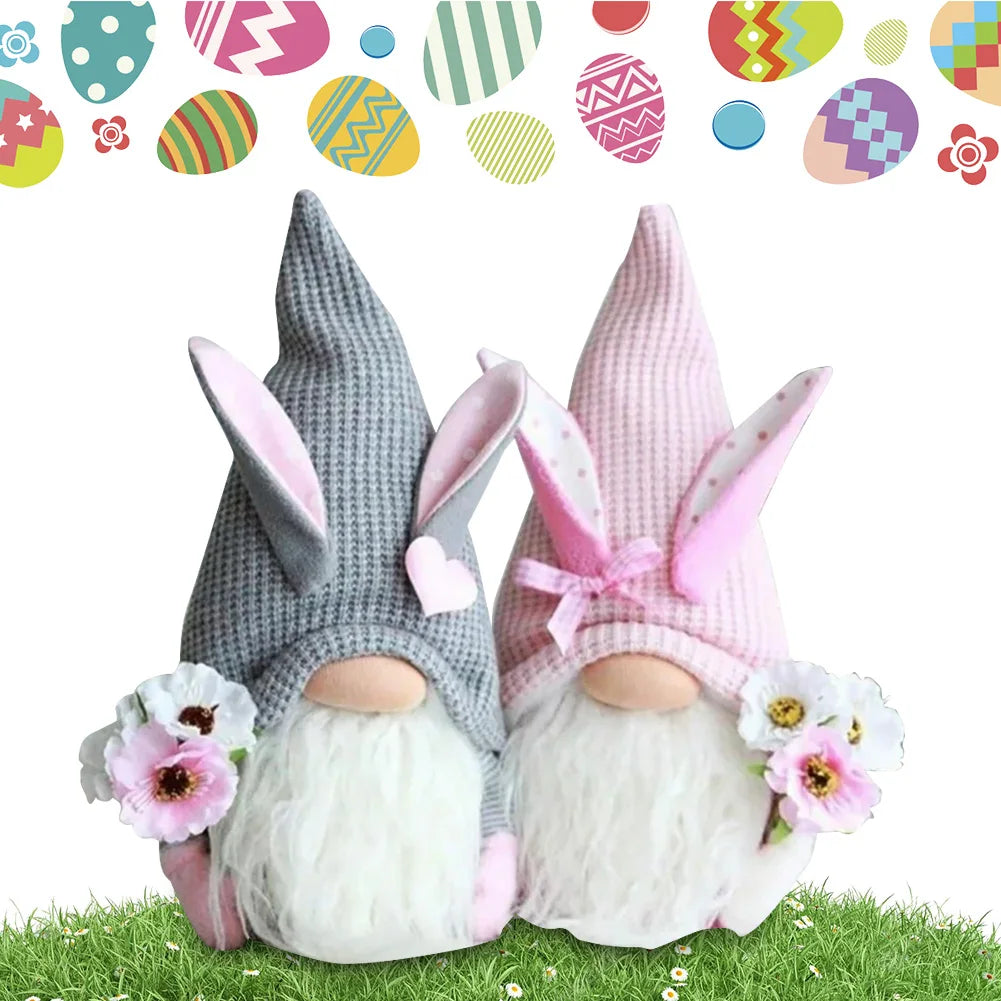 2Pcs Rabbit Ear Faceless Gnome with Knitted Hat Easter Bunny Ear Gnomes Toy Festival Theme for Bedroom Living Room Decor