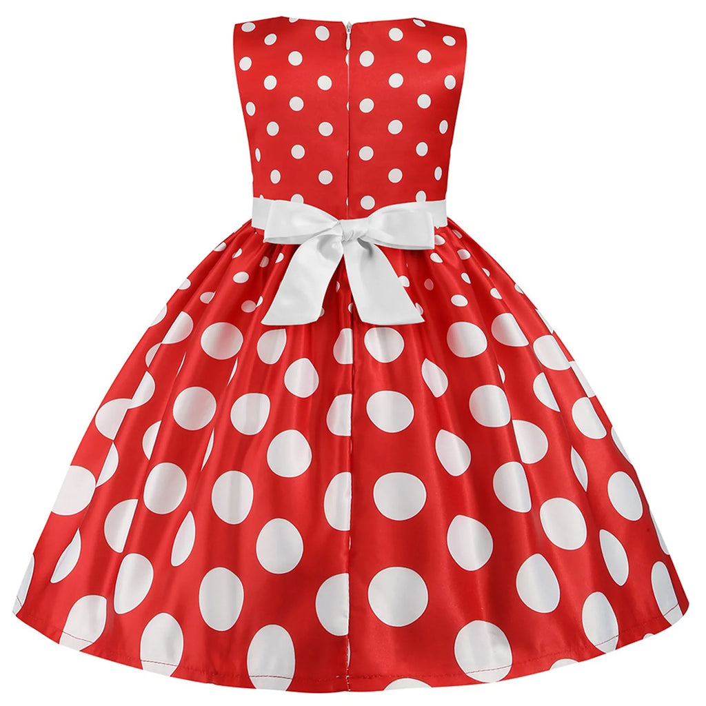 Kids Girls Vintage Dress Easter Polka Dots Print Dress Daily Birthday Dress Short Sleeve 1950s Princess Dress