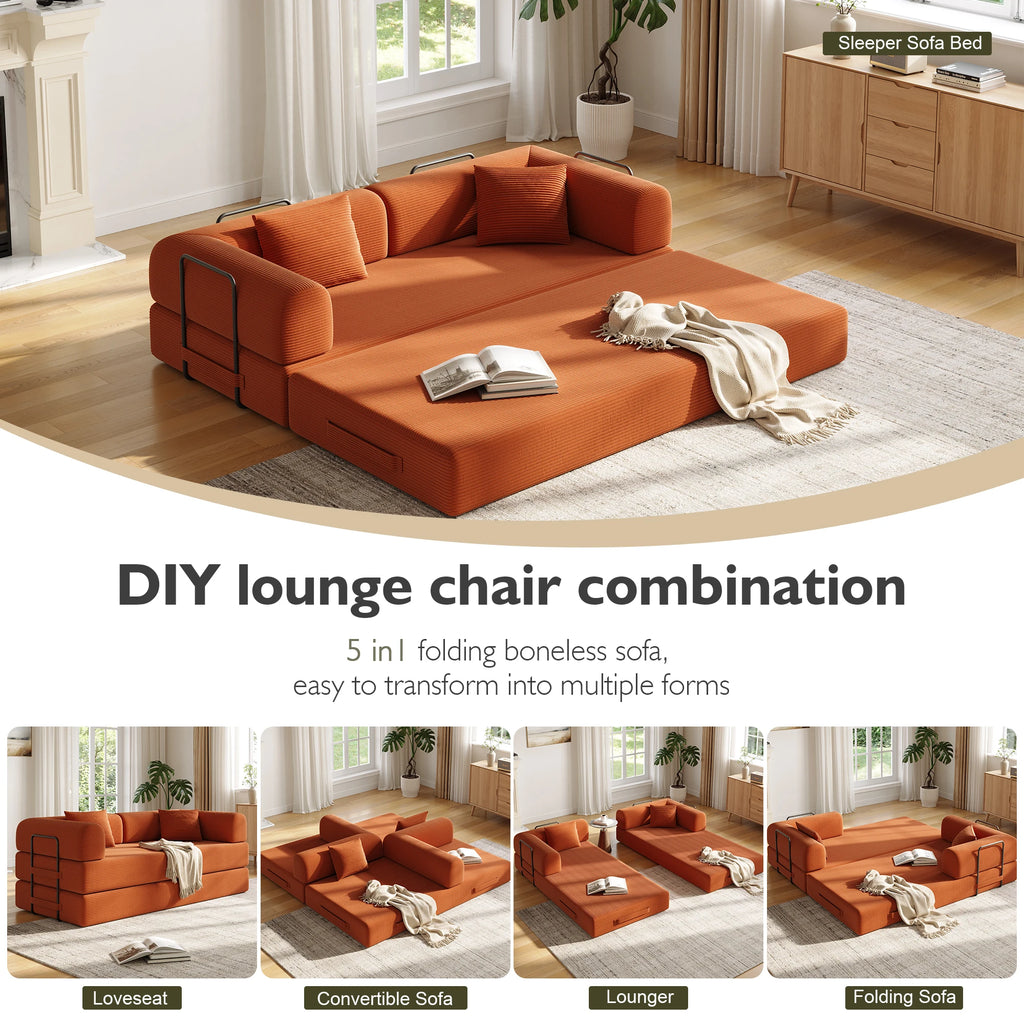 Convertible Floor Sofa Bed with Fixed-Shape Frame,  5-in-1 DIY Combination Modular Sofa,  for Living Room Bedroom Playroom