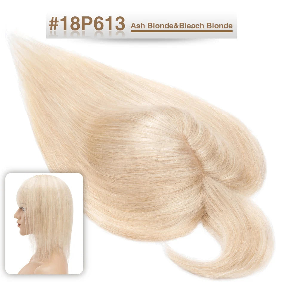 S-noilite Women Toppers Hair With Bangs Human Hair 7x13cm Silk Base Hair Cilp Wig Clip In Hair Extensions Hairpiece Natutal Hair
