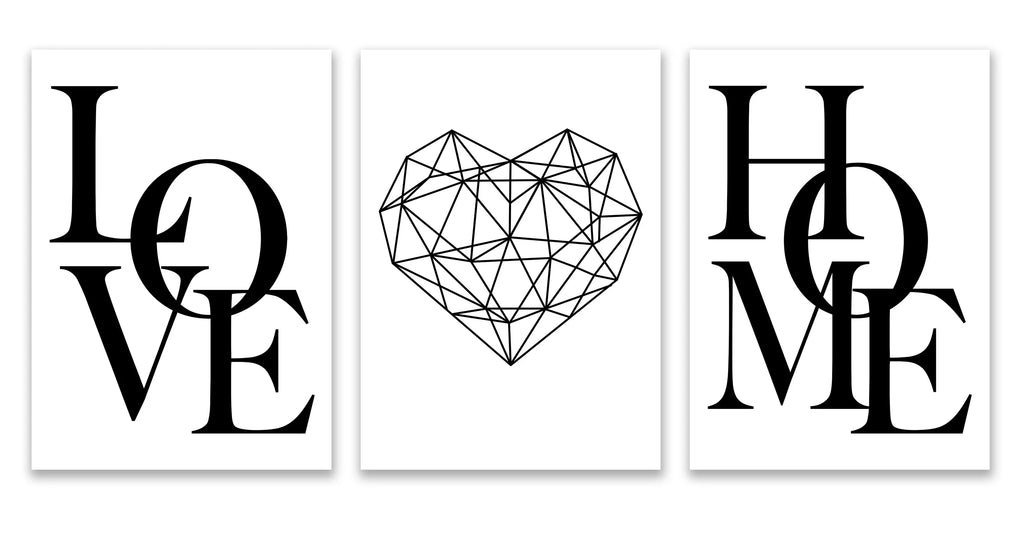 3pcs Love Home Diamond Heart Letter Canvas Prints Nordic Modern Living Room Wall Art Black White Decorative Paintings Home Decor