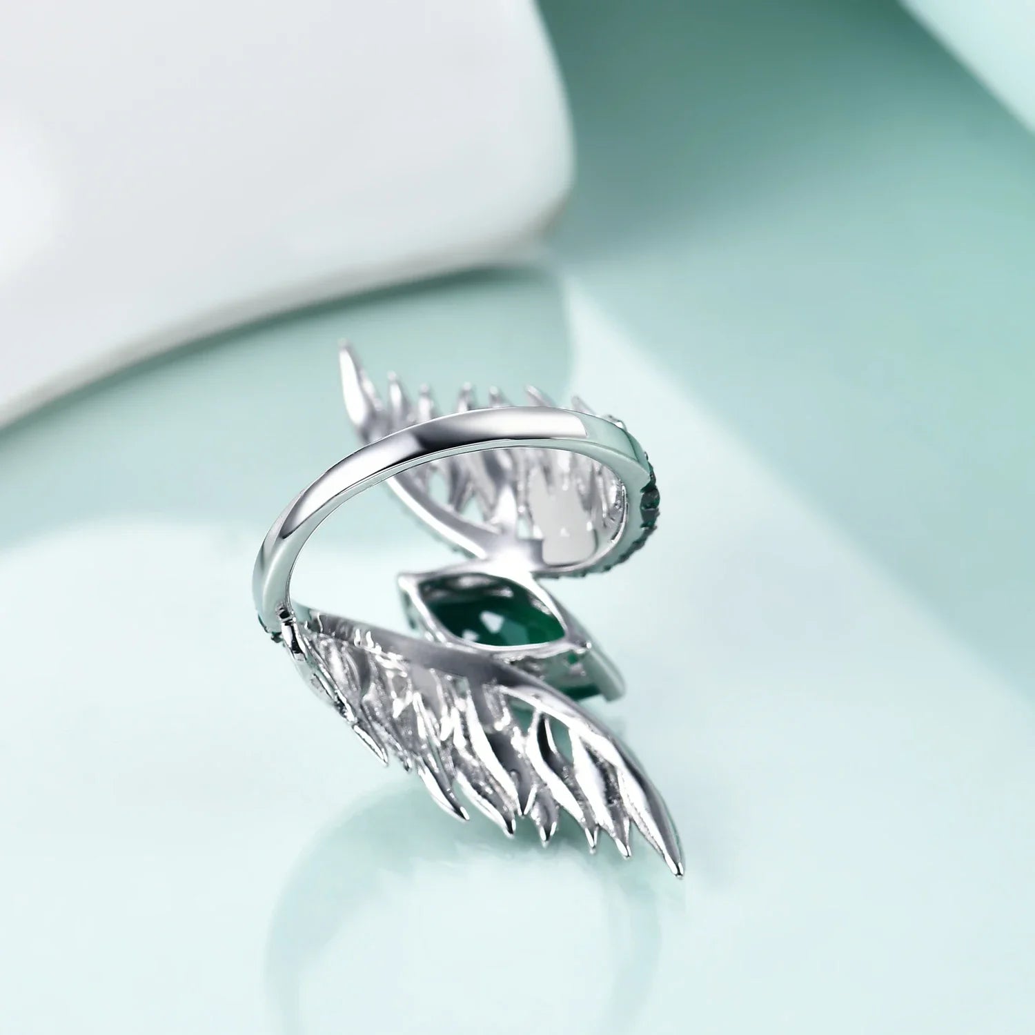 GEM'S BALLET Indian Style 925 Sterling Silver Female Rings For Women Green Agate Feather Finger Ring Sterling Silver Jewelry