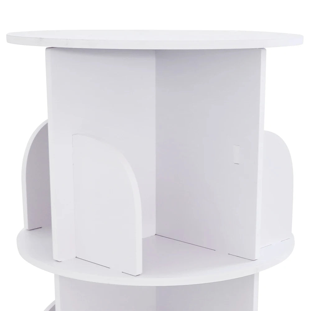 2/4-Tier Wooden Rotatable Bookshelf - 360°Display Floor Standing Storage Rack, White Multifunctional Bookshelf Organizer