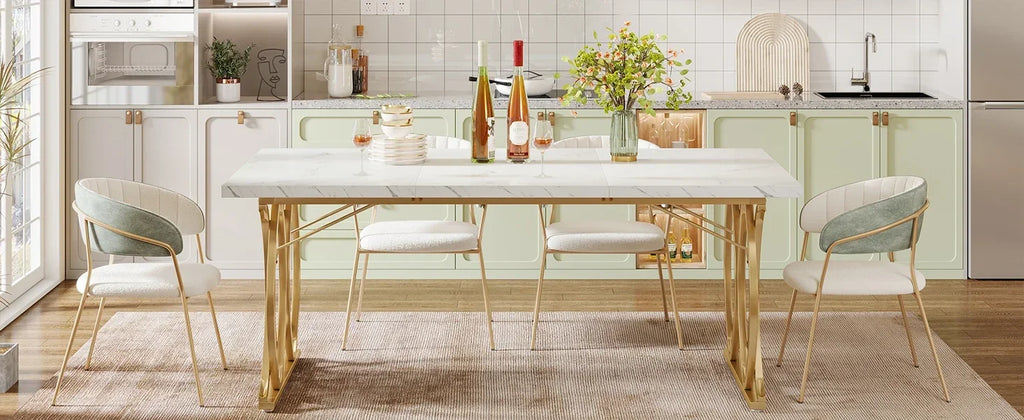 Modern Dining Table, 63" Large Kitchen Table for 4-6 People, Unique Rectangular Dinner Table Kitchen & Dining Room Furniture