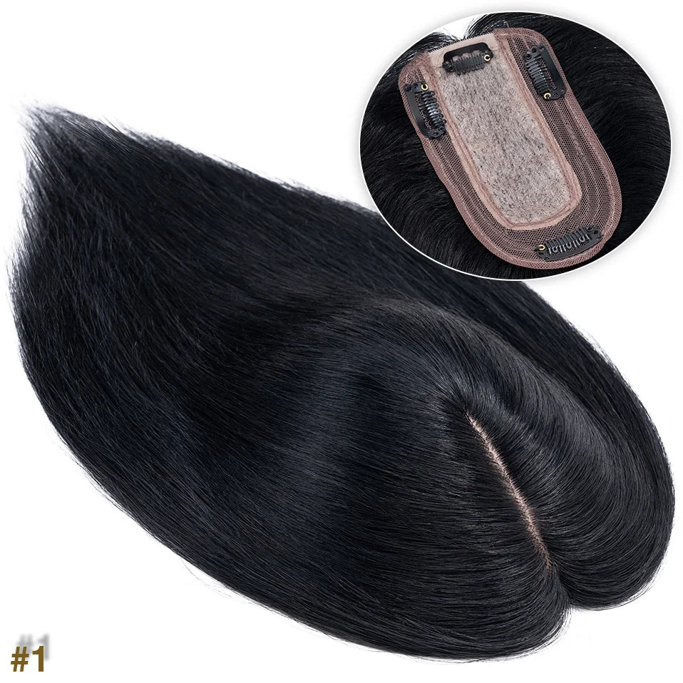 S-noilite 7x13cm Hair Toppers Human Hair For Women Natural Hair Topper Wigs Women Topper Silk Base Hair Clip In Hair Extensions