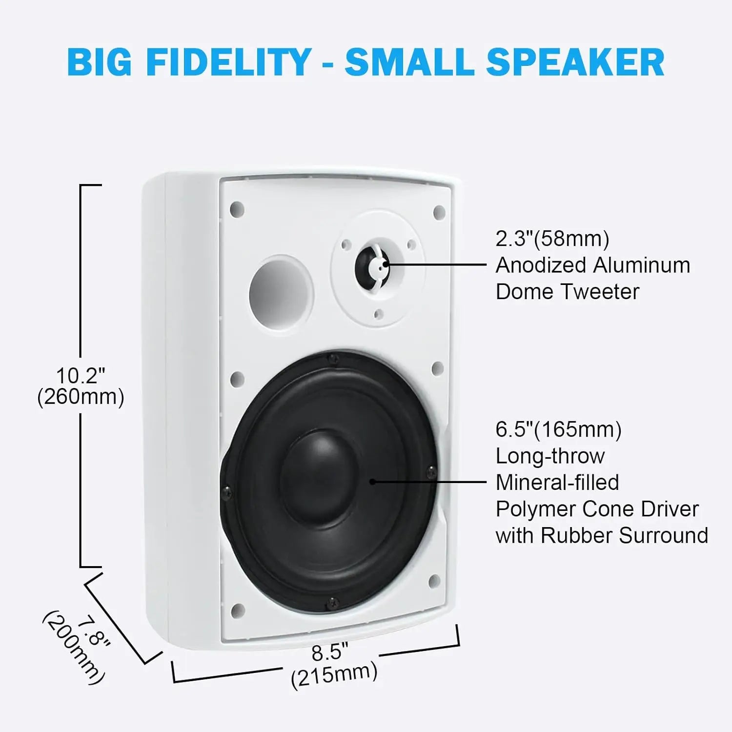 Herdio 2PCS 6.5'' 400W Outdoor Passive Speakers Wired Waterproof With Powerful Bass Wall Mount Speakers For Indoor Patio Covered