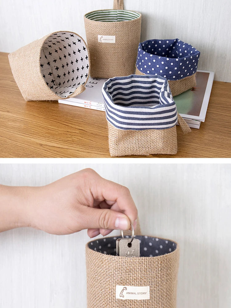 Nordic Style Small Hanging Wall Pocket Storage Basket Sack Sundries Organizer Cosmetic Organizer Cotton Linen Toy Storage Bag