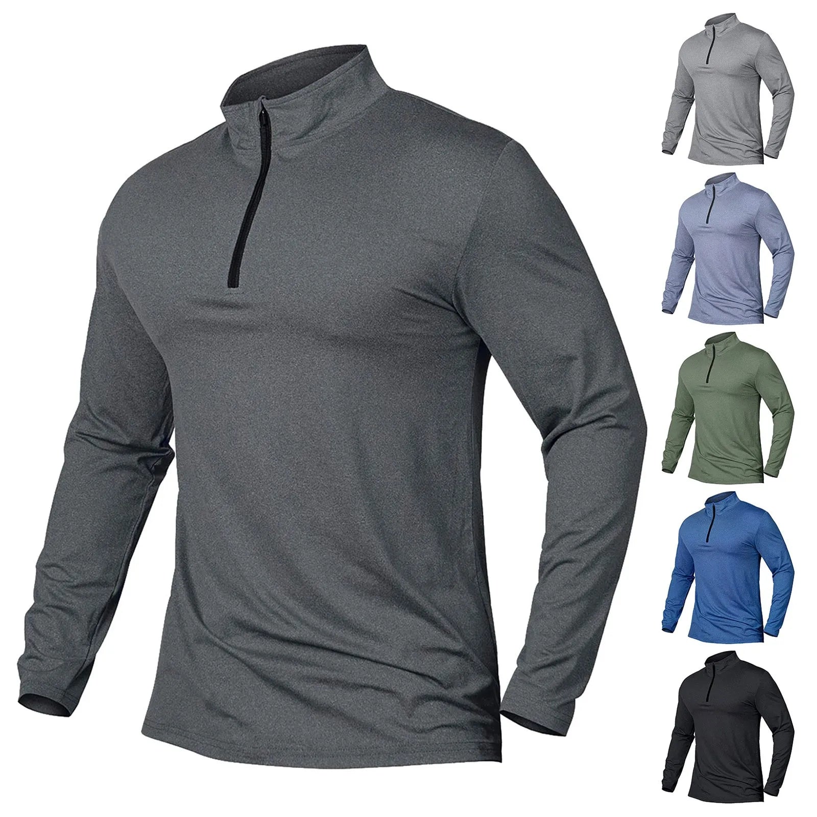 Men'S Active Sports Shirts Soild Quarter Zip Long Sleeve Running Pullover Tops Outdoor Sweatshirt Summer Breathable Shirt