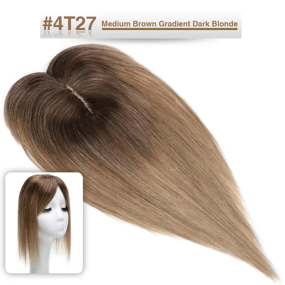 S-noilite Women Toppers Hair With Bangs Human Hair 7x13cm Silk Base Hair Cilp Wig Clip In Hair Extensions Hairpiece Natutal Hair