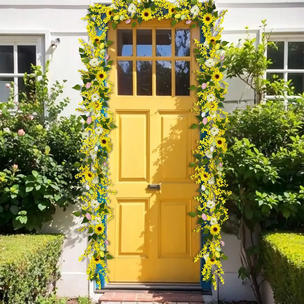 4.9ft Easter Egg Garland Easter Front Door Garland Spring Hanging Sunflower Flowers Vine Easter Hanging Tree Garland