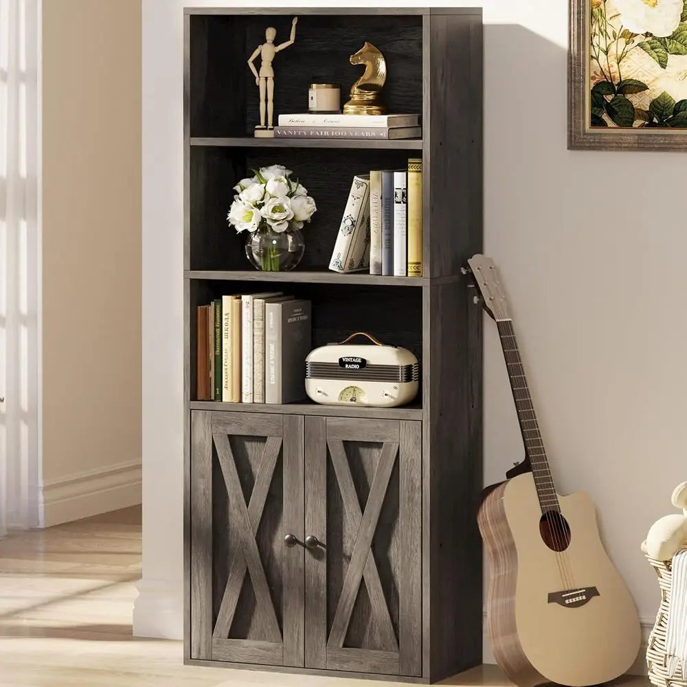 IRONCK Industrial Bookshelves and Bookcases with Doors 11.8 in Depth Floor Standing 5 Shelf Display Storage Bookcase Shelves