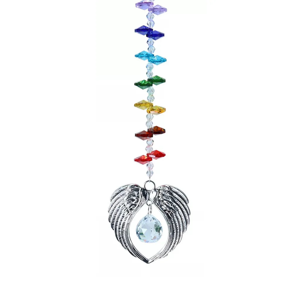 Angel Wing Pendant with Crystal Ball Rainbow Sun Catcher Window Home Decor