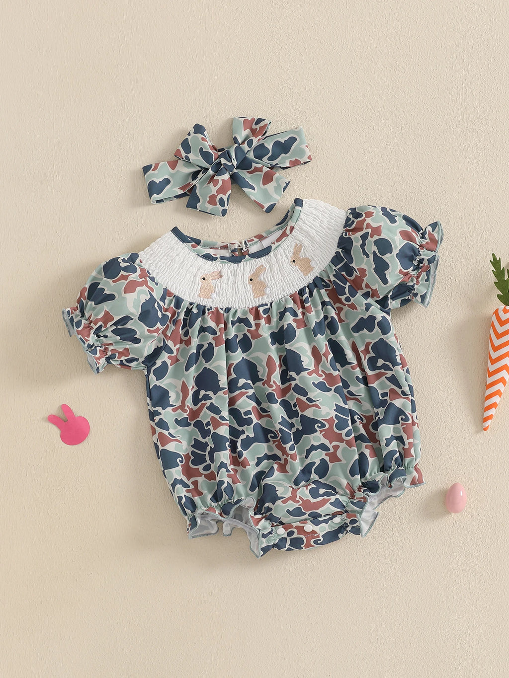 Toddler Girls Easter Outfits Bunny Embroidered Short Sleeve Rompers Round Neck Summer Jumpsuits Bodysuits for Infants