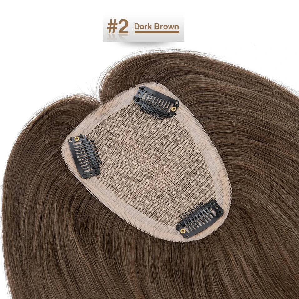 S-noilite 9x12cm Natural Hair Clip-In Hair Extension Toppers Human Hand Hook Hairpiece 10' 16' Reverse Hair Clip Wigs
