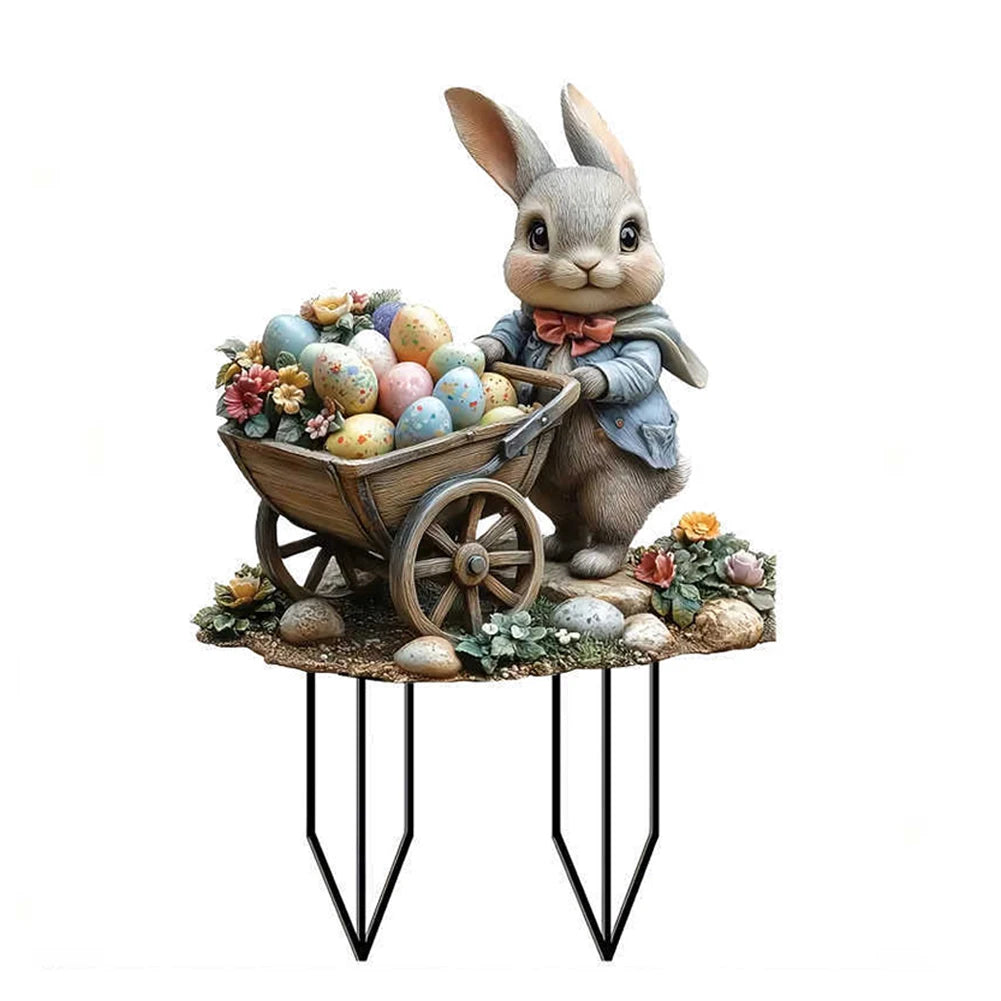 Easter Bunny Garden Stake Acrylic Easter Yard Sign 2D Flat Easter Rabbit Garden Signs for Easter Decorations
