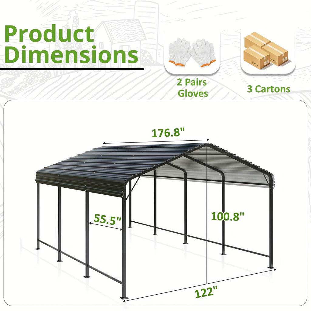 VIWAT 10x15~20x40FT Multi-Size Metal Carport w/ Enhanced Base Outdoor Heavy Duty Garage Galvanized Car Shelter for Graden Patio