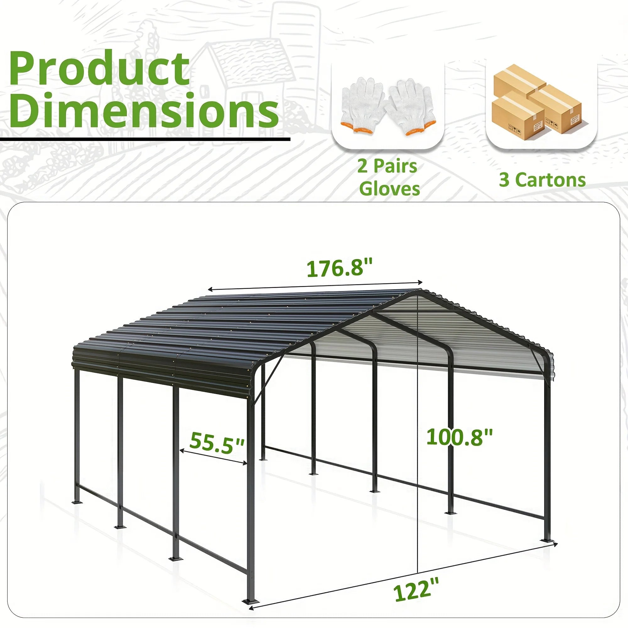 VIWAT 10x15~20x40FT Multi-Size Metal Carport w/ Enhanced Base Outdoor Heavy Duty Garage Galvanized Car Shelter for Graden Patio